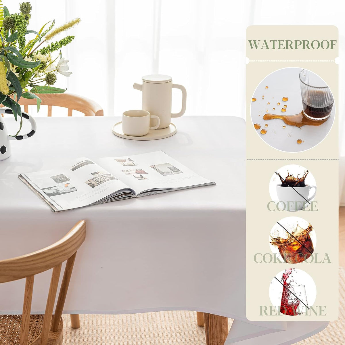 BYDOLL Table Cloth White 60x84 Inch Tablecloth for 6 Foot Rectangle Tables Outdoor Washable Wrinkle Free and Spillproof Polyester Tablecloth for Festival Camping Picnic Party Cover