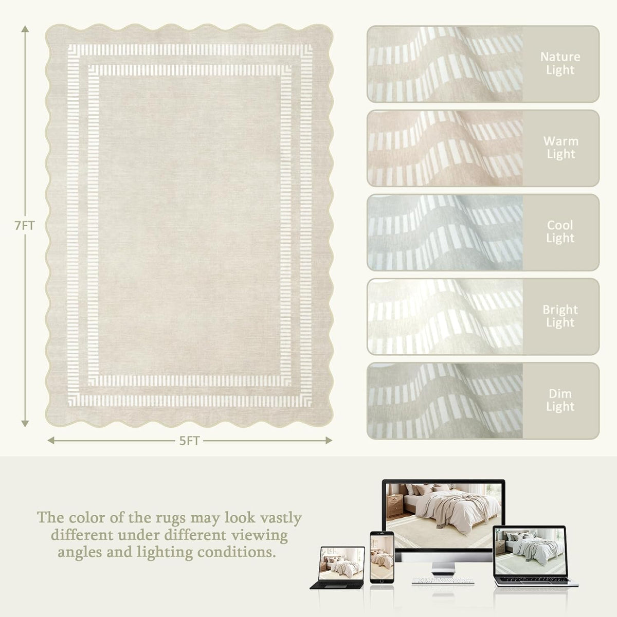 Area Rugs 5x7 Living Room Washable Modern Rug, Neutral Beige Soft Non Slip Rugs Ultra-Thin Indoor Carpet for Bedroom Dining Room Nursery Home Office