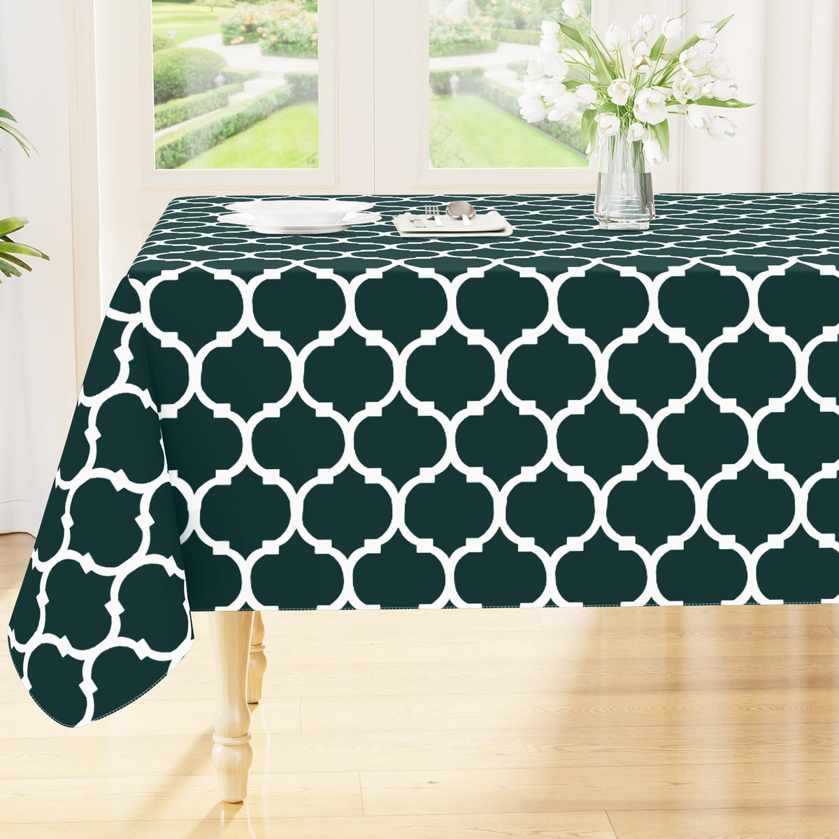 Smiry Rectangle Table Cloth, Flannel Backed Vinyl Tablecloth, 60"x84"