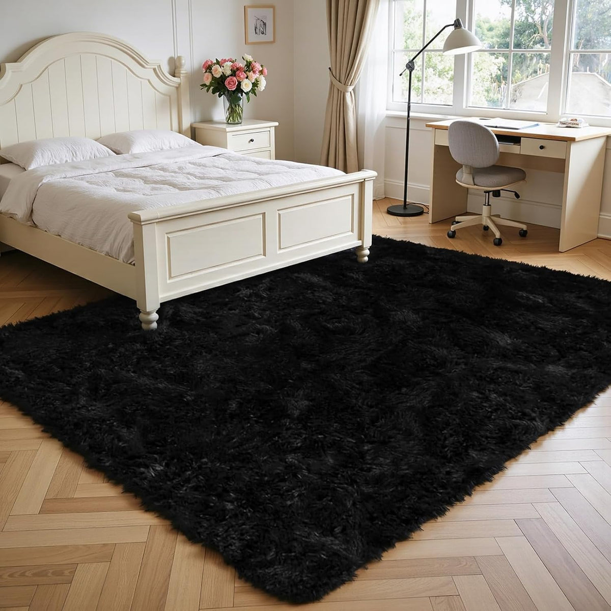 6x9 Black Fluffy Area Rug for Living Room,Large Shag Area Rugs for Bedroom