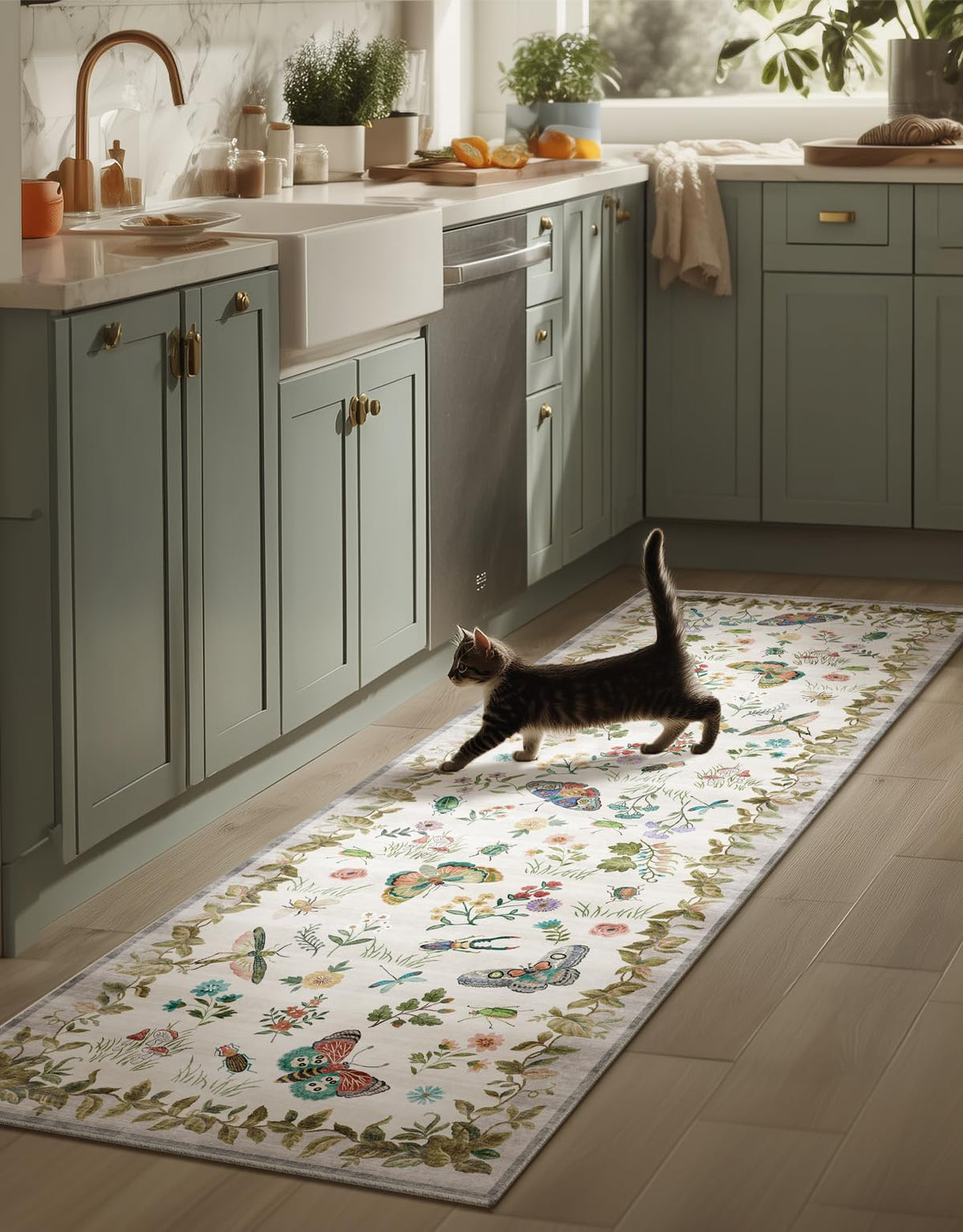 Washable Area Rugs for Living Room: 9x12 Area Rug for Bedroom Vintage Stain Resistant Non Slip Low Pile Lightweight Soft Carpet for Kitchen Dining Room Farmhouse Kids Room Nursery