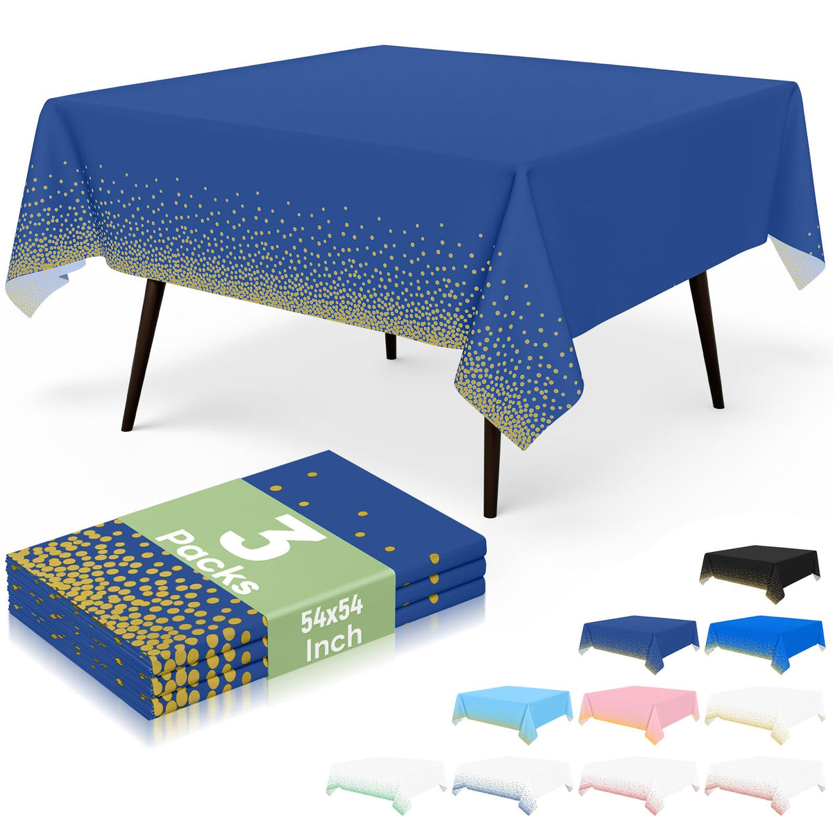 misaya 3 Packs Dot Disposable Table Cloth, 54 x 108 Inch Waterproof Plastic Tablecloth, Rectangle Gold Dots in White Table Covers for Picnic, Birthday, Party and Back to School