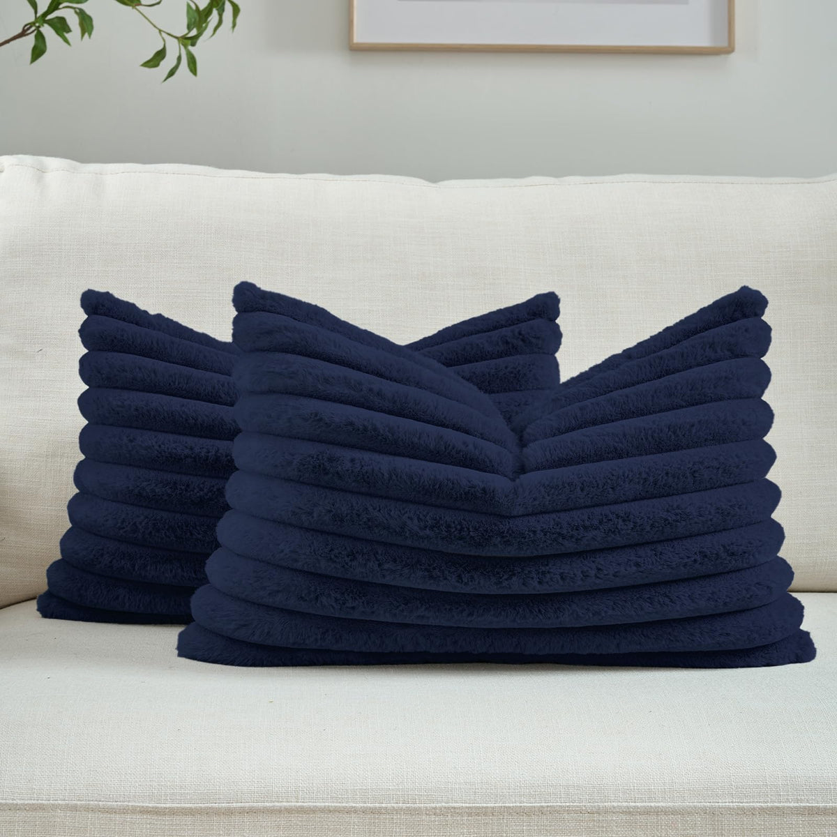 FUTEI Pack of 2 Faux Fur Throw Pillow Covers 18x18 Inch, Cream White