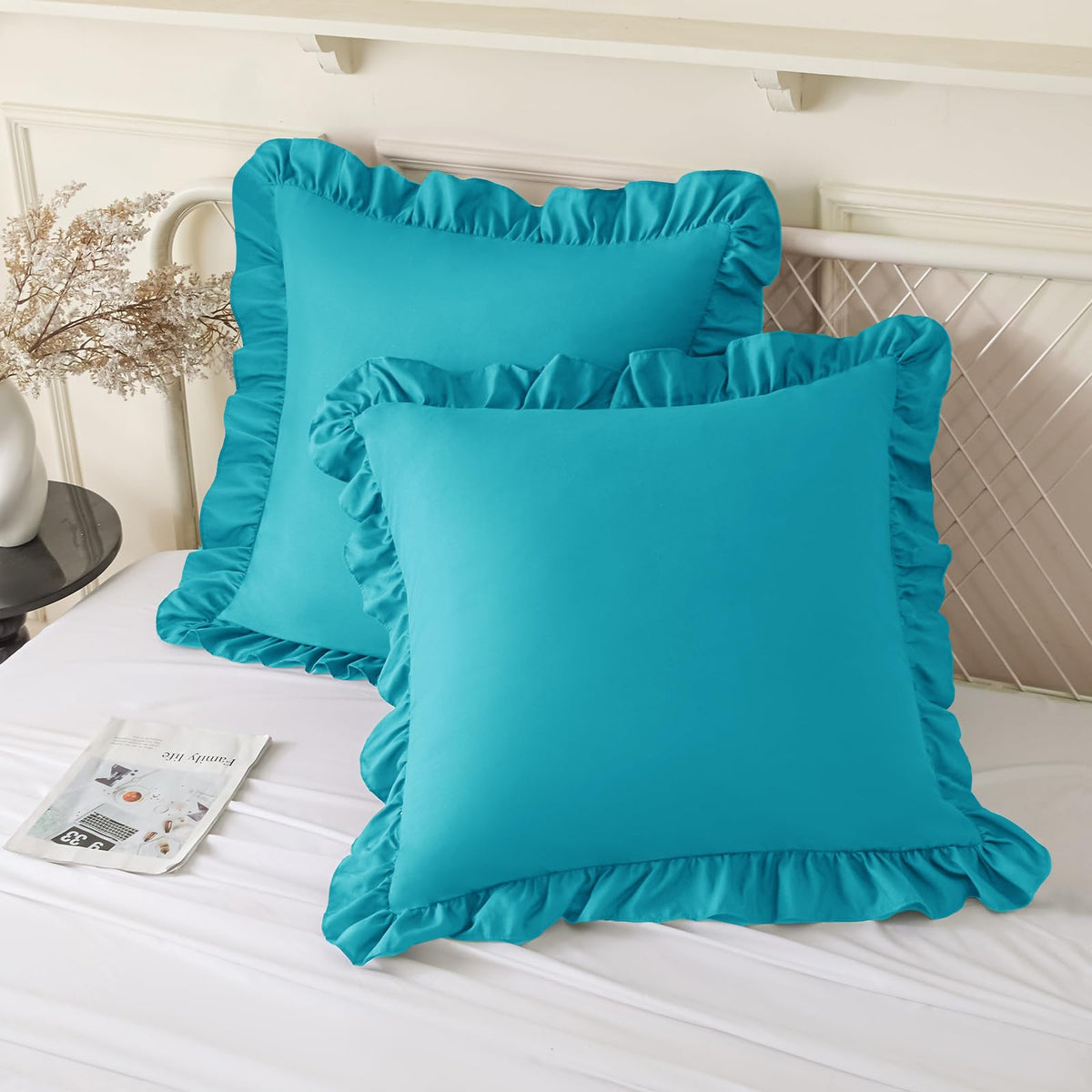 KKJIAF 2 Pack Ruffle Pillow Cases 18x18 Inches, White