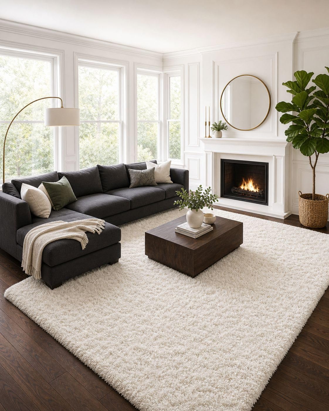 Ophanie Area Rugs for Bedroom, Christmas Upgrade Non-Slip Ivory Fluffy Soft Shag Living Room Carpet, Indoor Floor 4x6 Fuzzy Shaggy Plush Nursery Rug for Kids Dorm Decor with Over 99 pcs Pile fibers