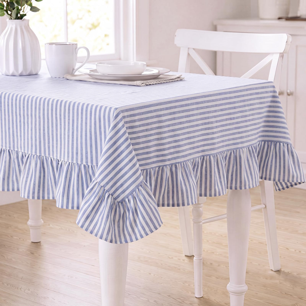 Boao Cotton Striped Tablecloth Rectangle 52" X 70" Beige White