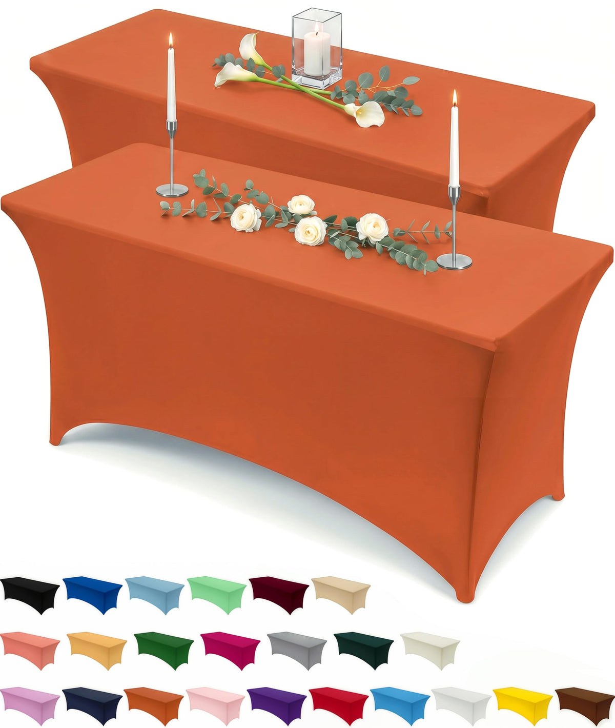Utopia Kitchen Spandex Tablecloth 2 Pack [6FT, Black] Tight, Fitted, Washable and Wrinkle Resistant Stretch Rectangular Patio Table Cover for Event, Wedding, Banquet & Parties [72Lx30Wx30H Inch]