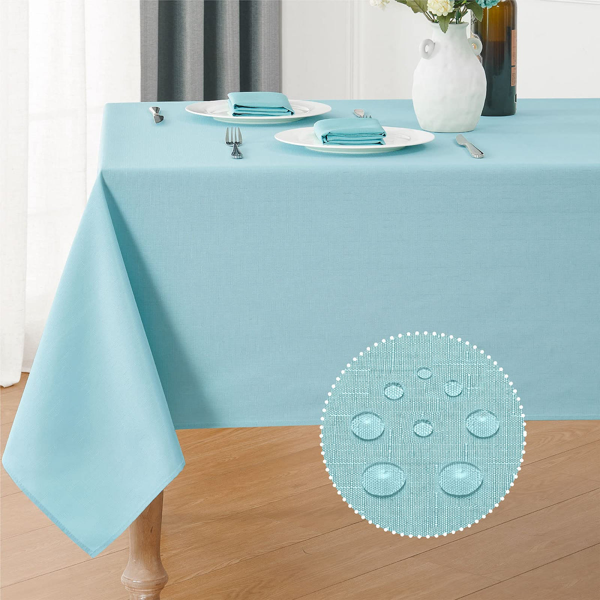 Veblandy Rectangle Tablecloth Waterproof Linen Textured Table Cloth Stain and Wrinkle Resistant Washable, Decorative Fabric Table Cover for Dining, Party and Camping (Sage Green, 52 * 70)