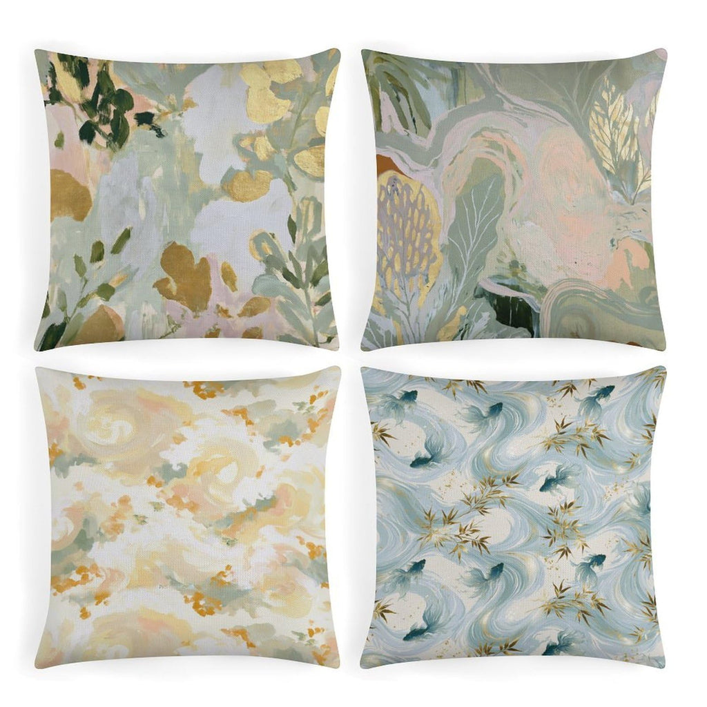 Throw Pillow Covers Soft Breathable Cotton Linen 18"×18" Square Cushion Cases Christmas Print 4 Pack Home Decor for Living Room Sofa, No Pillow Insert Included
