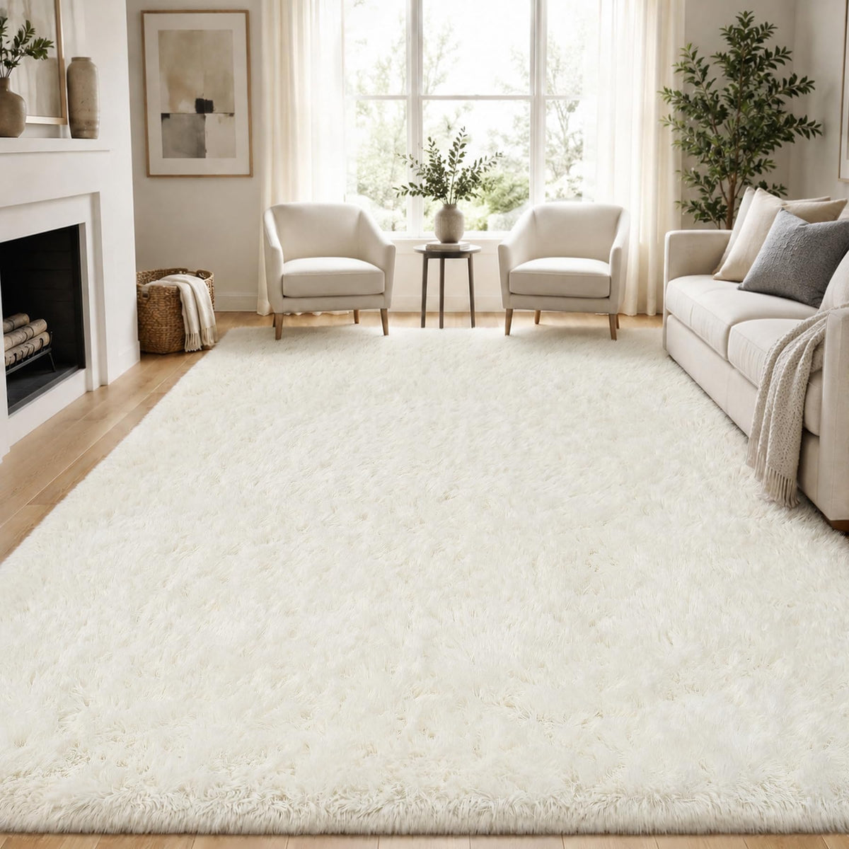 PLHXFR 8x10 Area Rugs Living Room: Fluffy Bedroom Soft Shag Rug Black Grey