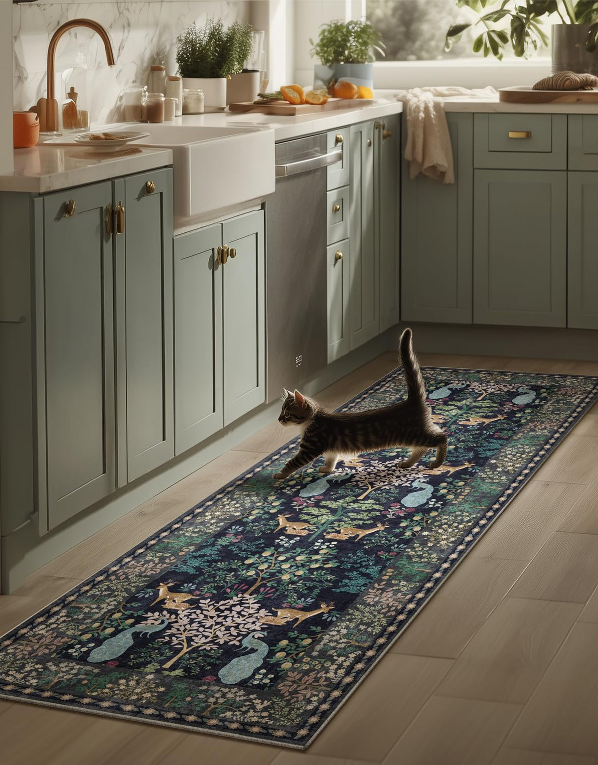 Washable Area Rugs for Living Room: 9x12 Area Rug for Bedroom Vintage Stain Resistant Non Slip Low Pile Lightweight Soft Carpet for Kitchen Dining Room Farmhouse Kids Room Nursery