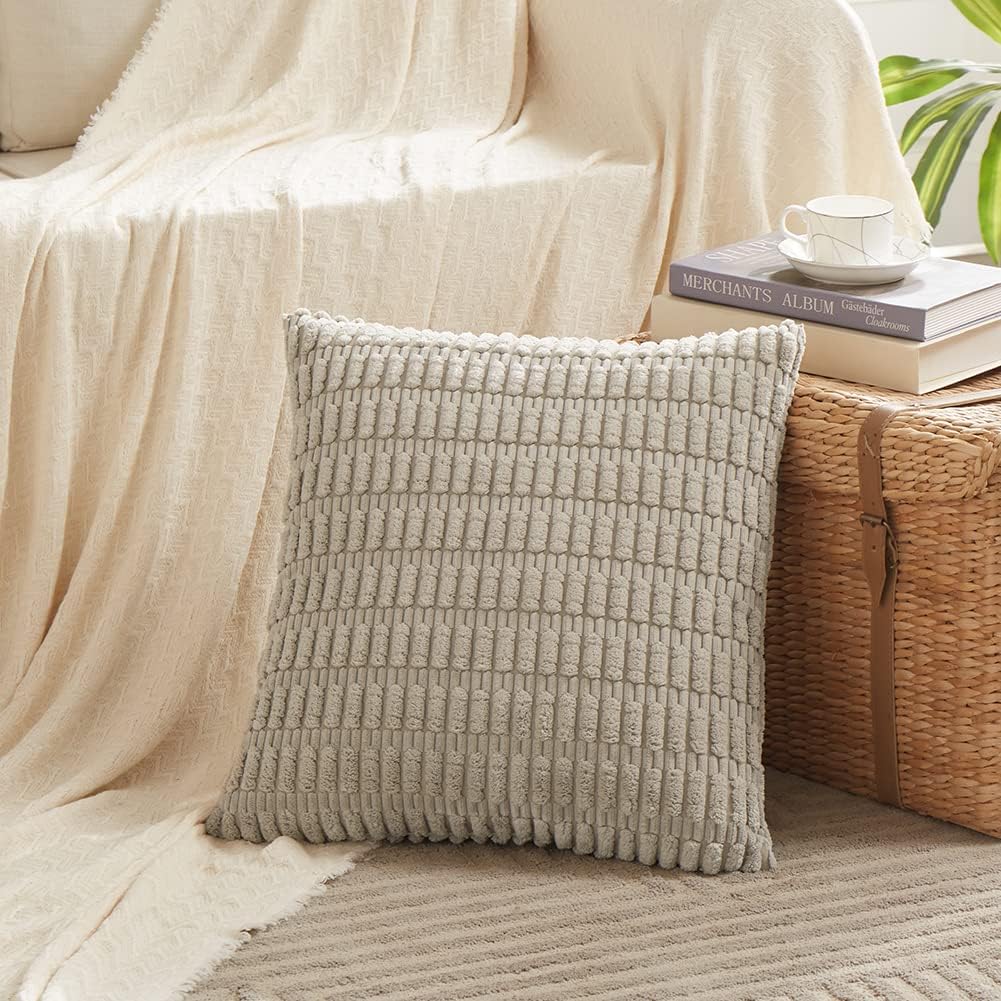 Fancy Homi 4 Packs Decorative Throw Pillow Covers for Living Room Couch Bed, Modern Farmhouse Boho Home Décor Accent Cushion Case, 18" x 18", Neutral