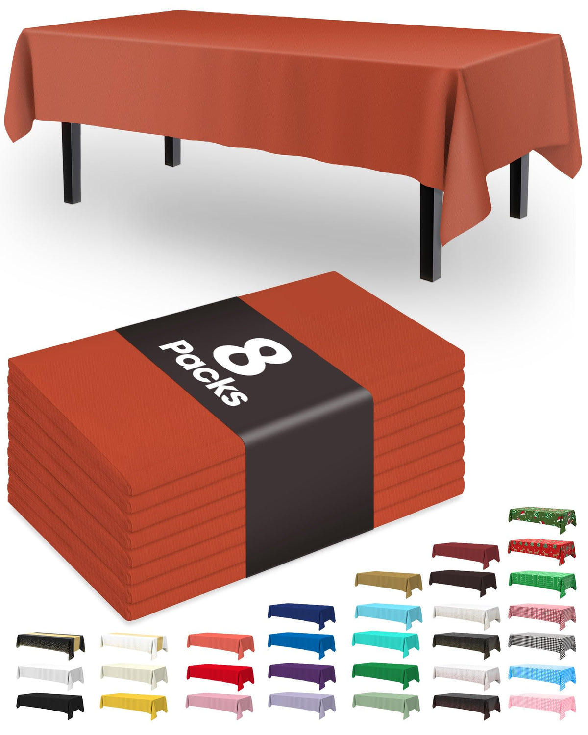 Pureegg Plastic Table Cloth Disposable 8 Pack 54 x 108 Inch, White