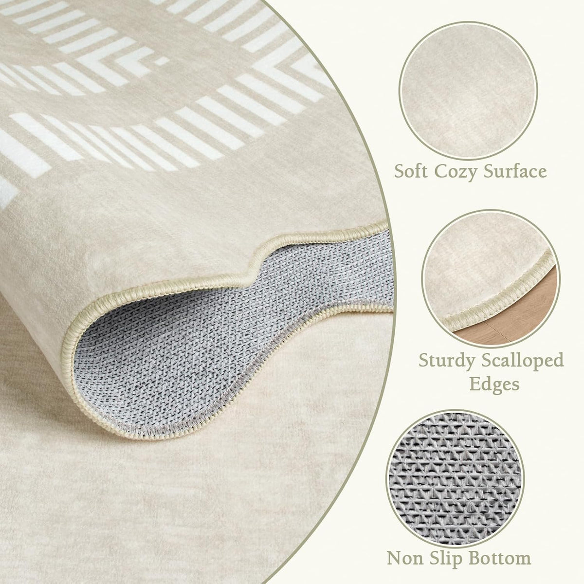 Area Rugs 5x7 Living Room Washable Modern Rug, Neutral Beige Soft Non Slip Rugs Ultra-Thin Indoor Carpet for Bedroom Dining Room Nursery Home Office