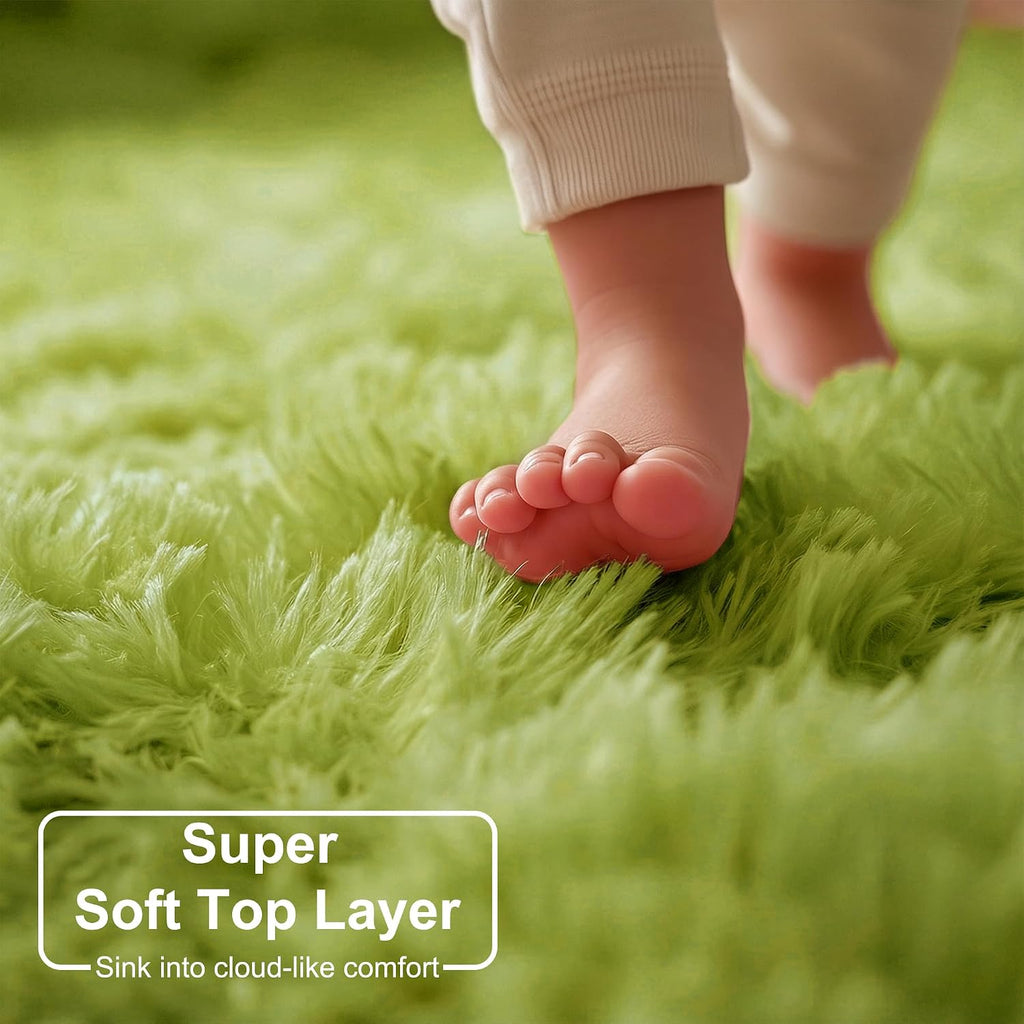 Amdrebio Grass Green Fluffy Area Rug 4x6 for Bedroom Classroom Living Room