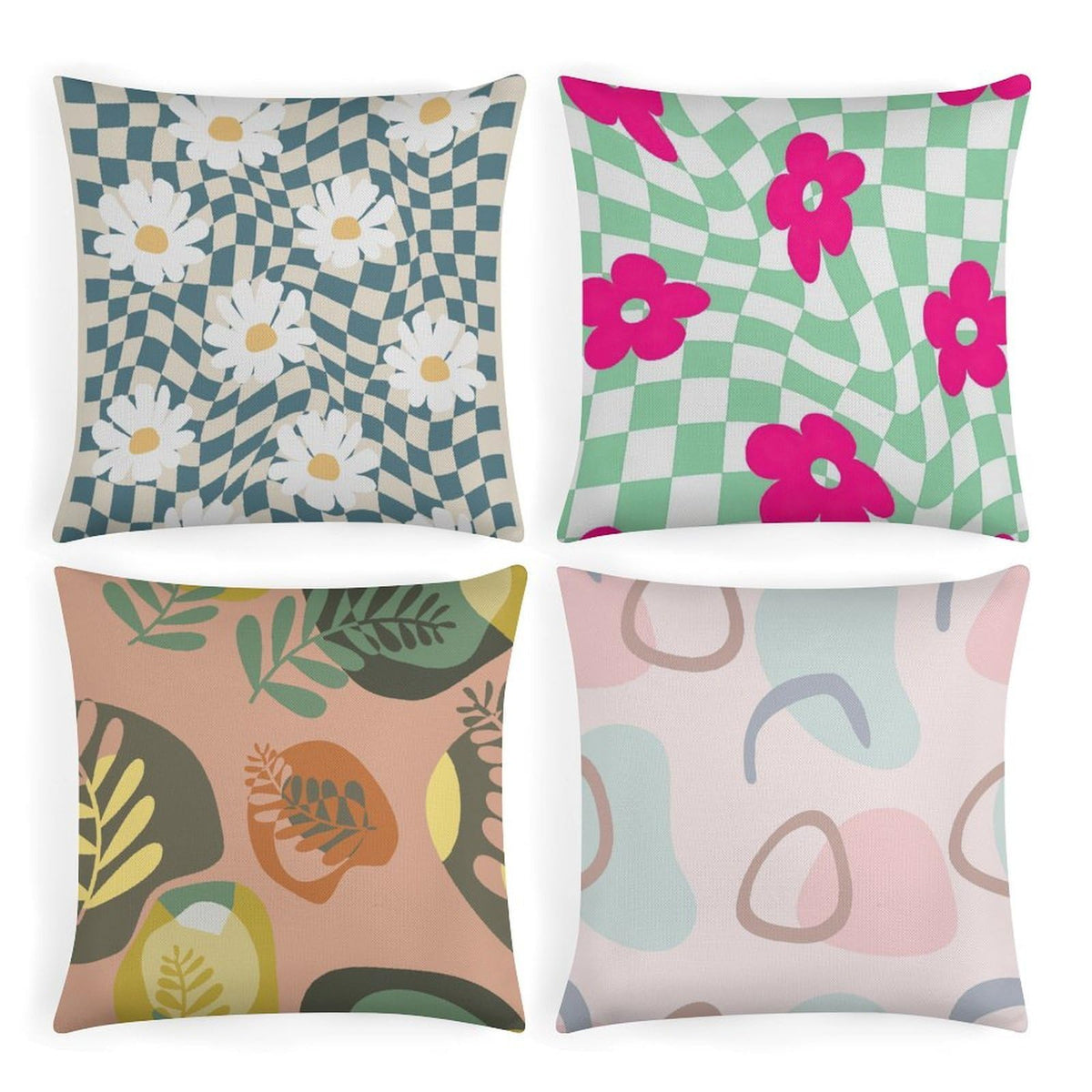 Throw Pillow Covers Soft Breathable Cotton Linen 18"×18" Square Cushion Cases Christmas Print 4 Pack Home Decor for Living Room Sofa, No Pillow Insert Included