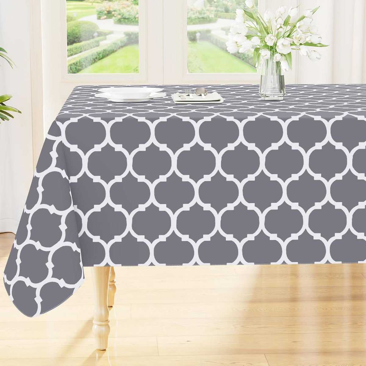 Smiry Rectangle Table Cloth, Flannel Backed Vinyl Tablecloth, 60"x84"
