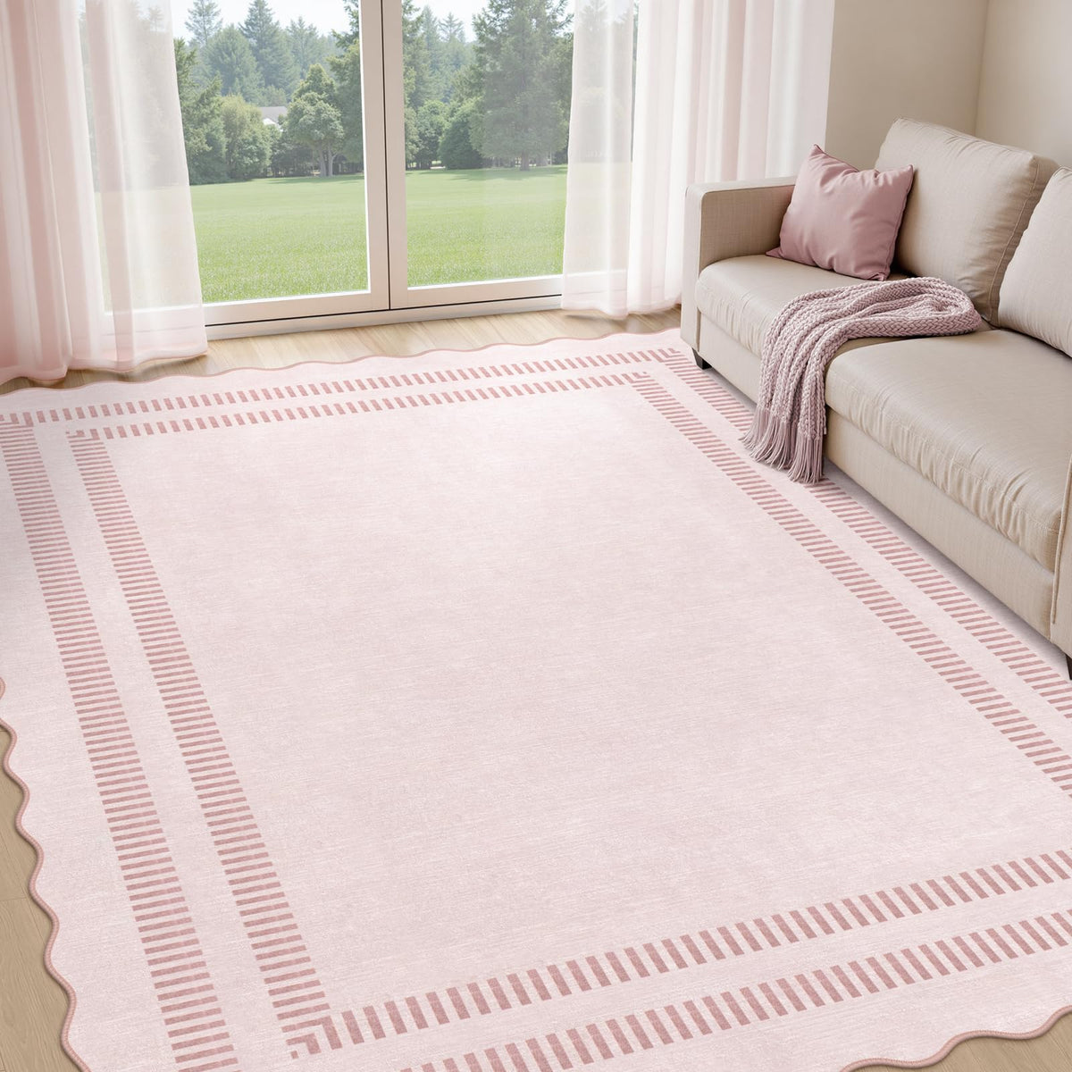 Area Rugs 5x7 Living Room Washable Modern Rug, Neutral Beige Soft Non Slip Rugs Ultra-Thin Indoor Carpet for Bedroom Dining Room Nursery Home Office