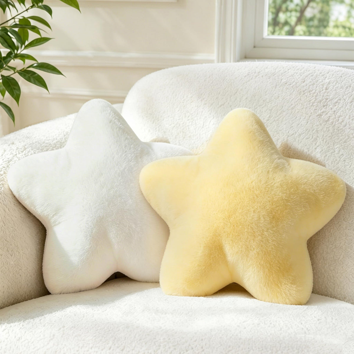 2PCS Star Pillow Set,15.35“ Cute Yellow Decorative Throw Pillows for Bed