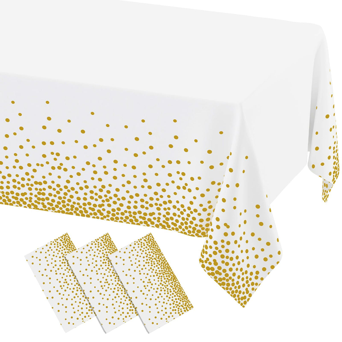 misaya 3 Packs Dot Disposable Table Cloth, 54 x 108 Inch Waterproof Plastic Tablecloth, Rectangle Gold Dots in White Table Covers for Picnic, Birthday, Party and Back to School