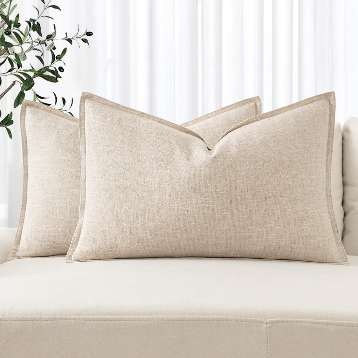 MIULEE Decorative Linen Euro Sham Pillow Covers 24x24 Natural Beige