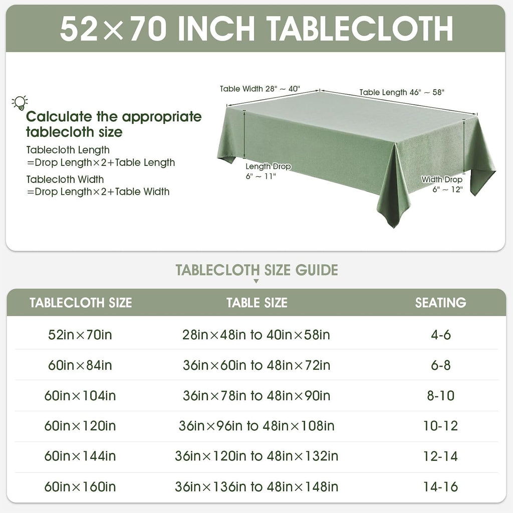 Veblandy Rectangle Tablecloth Waterproof Linen Textured Table Cloth Stain and Wrinkle Resistant Washable, Decorative Fabric Table Cover for Dining, Party and Camping (Sage Green, 52 * 70)