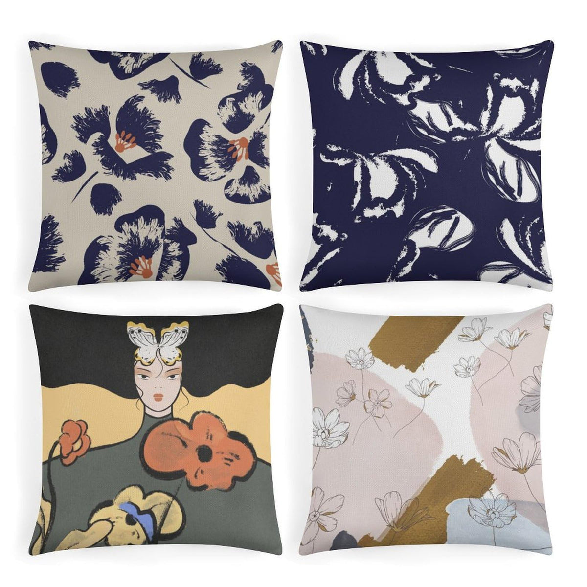 Throw Pillow Covers Soft Breathable Cotton Linen 18"×18" Square Cushion Cases Christmas Print 4 Pack Home Decor for Living Room Sofa, No Pillow Insert Included