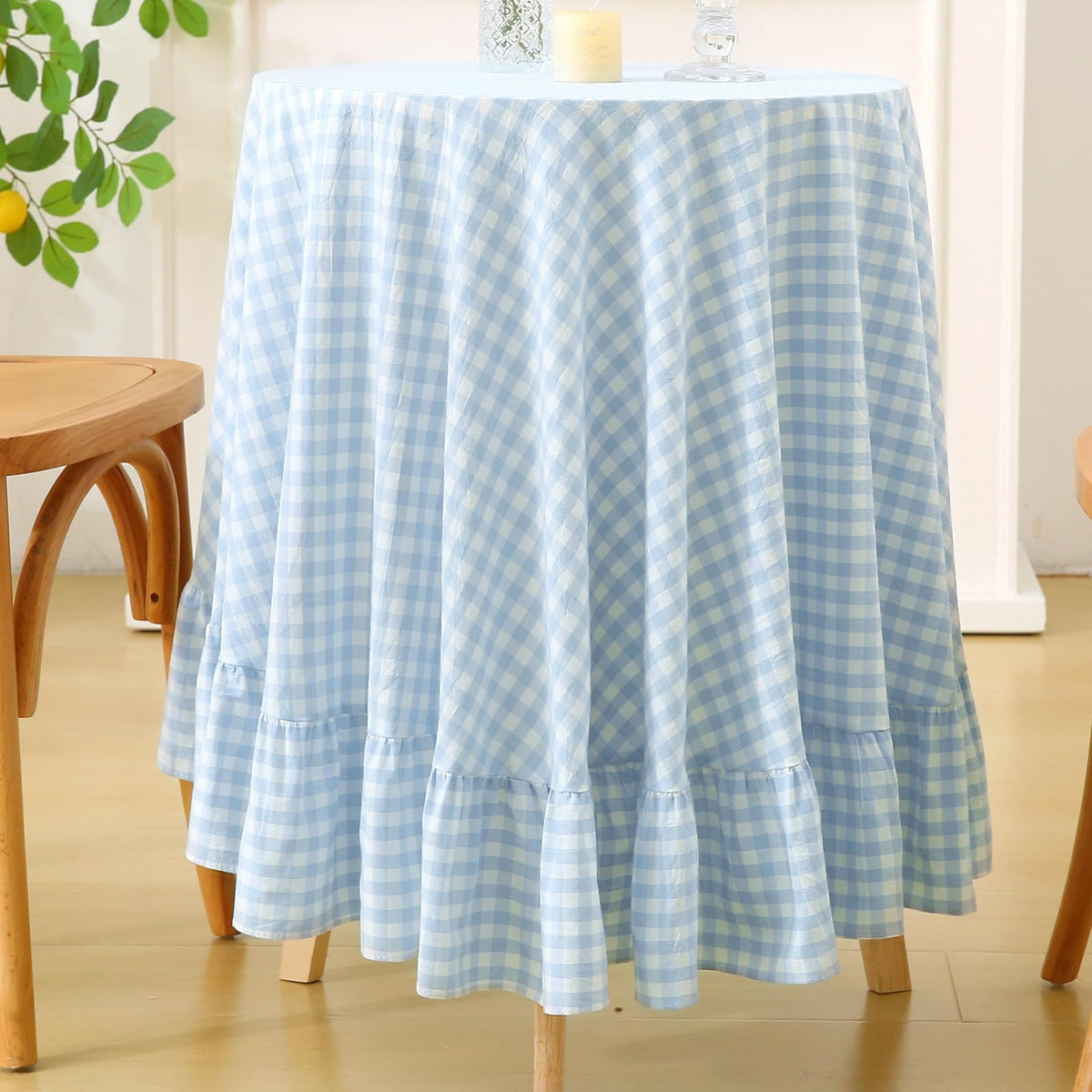 Blush White Gingham Ruffled Table Cloth Rectangular 120“x60”