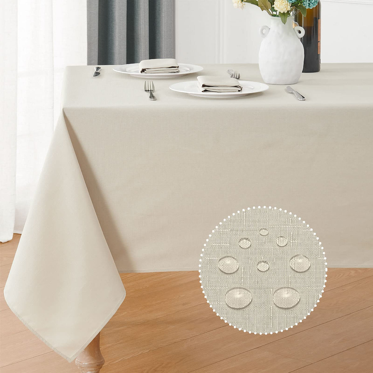 Veblandy Rectangle Tablecloth Waterproof Linen Textured Table Cloth Stain and Wrinkle Resistant Washable, Decorative Fabric Table Cover for Dining, Party and Camping (Sage Green, 52 * 70)