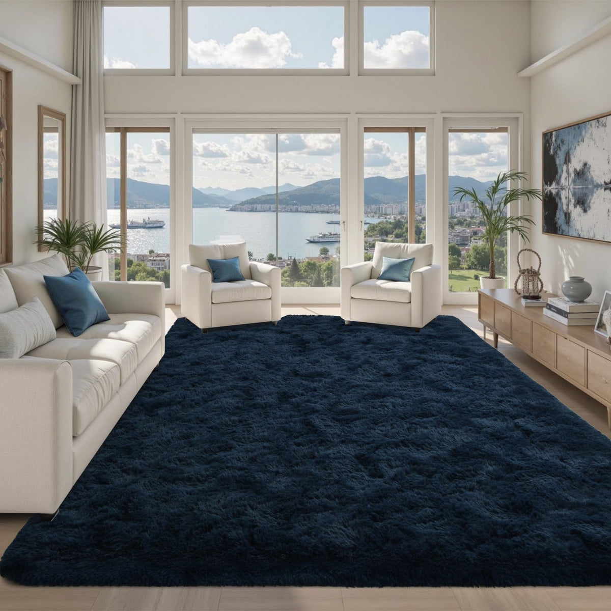 5x7 Black Area Rugs for Living Room, Large Fluffy Shag Bedroom Rugs Non-Slip, Ultra Soft Plush Carpet for Nursery Kids PlayRoom Dorm Office Indoor Modern Carpets