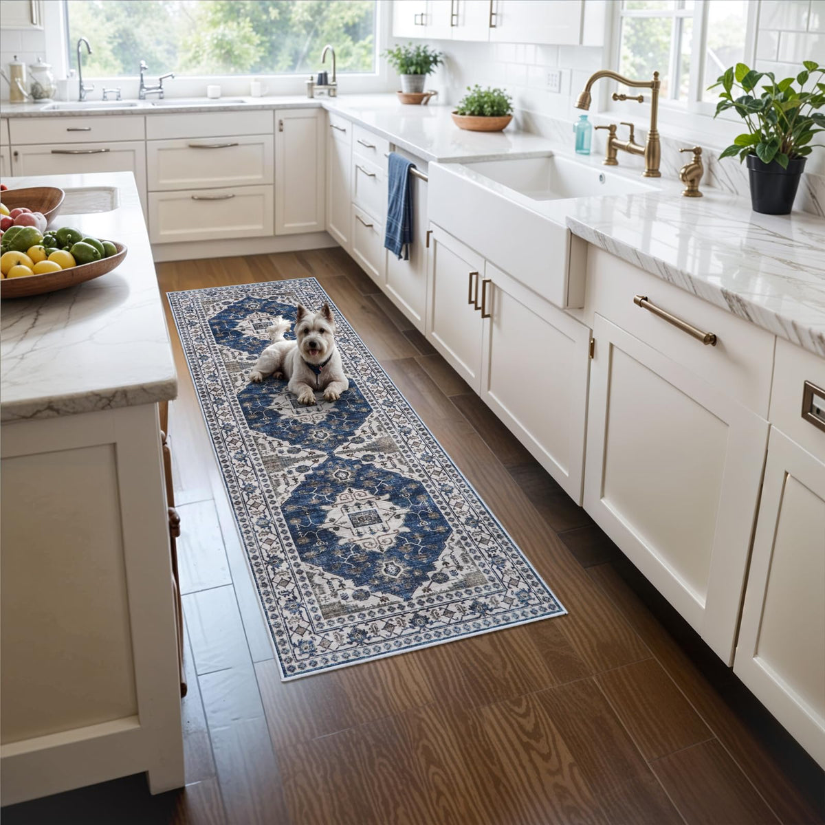 Hallway Washable Runner Rug - 2x10 Kitchen Rugs Entryway Rug Runner Vintage Soft Floor Mat Non Slip Indoor Farmhouse Carpet for Bathroom Living Room Bedroom (2 X 10, Beige)