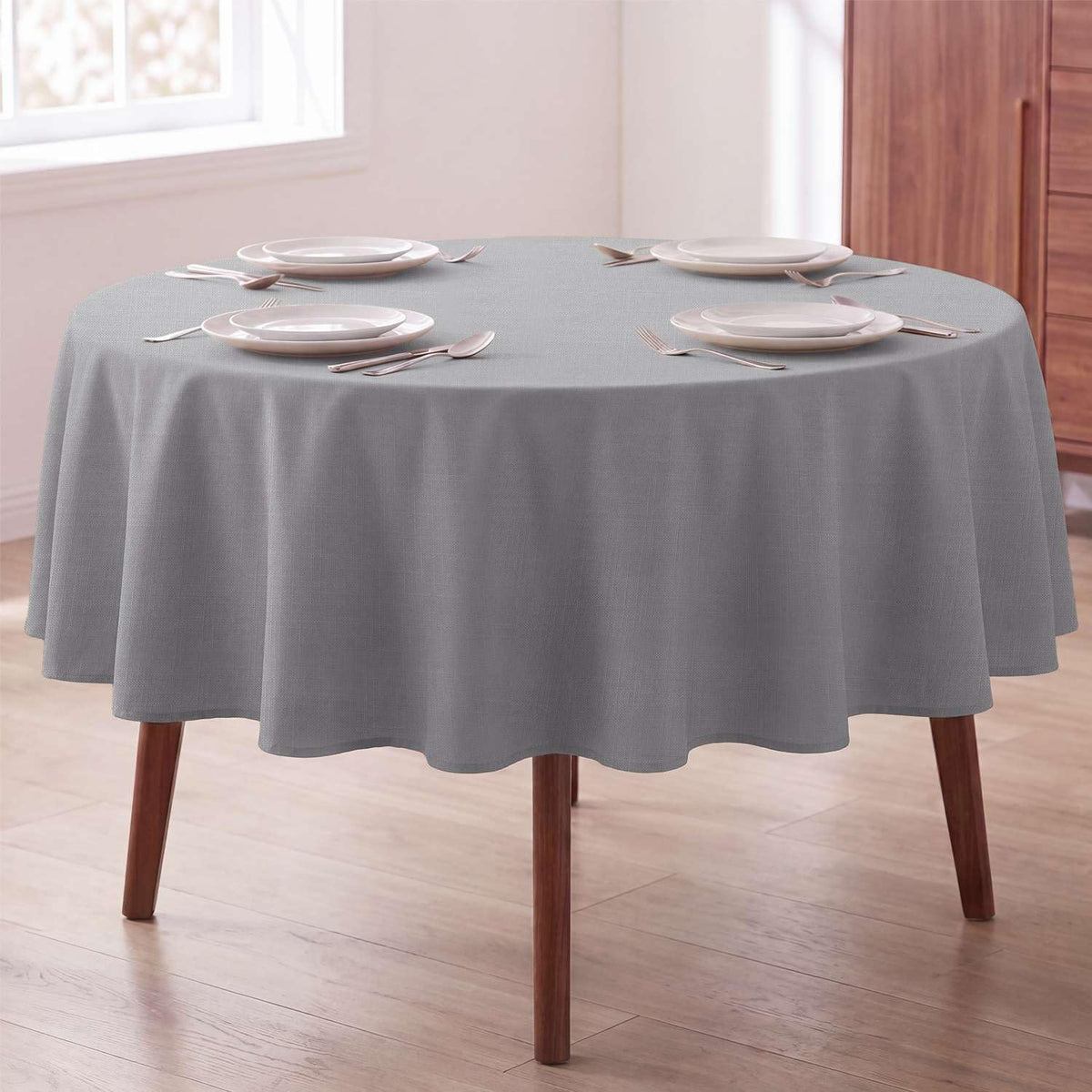 H.VERSAILTEX Linen Textured Table Cloths 60 x 120 Inch Premium Solid Tablecloth Spill-Proof Waterproof Table Cover for Dining Buffet Feature Extra Soft and Thick Fabric Wrinkle Free, Taupe