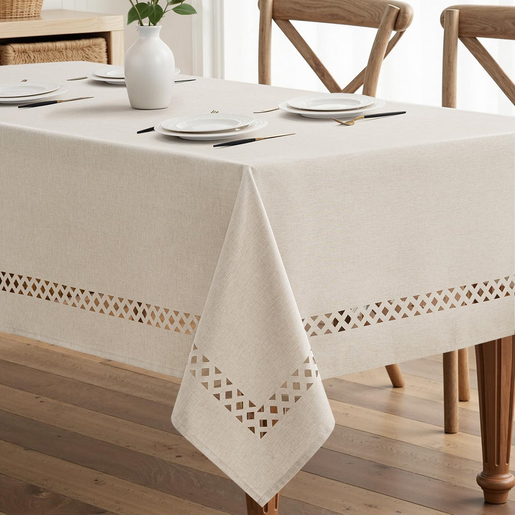 MIULEE Beige Rectangle Tablecloth with Decorative Cutouts 60x104 inch