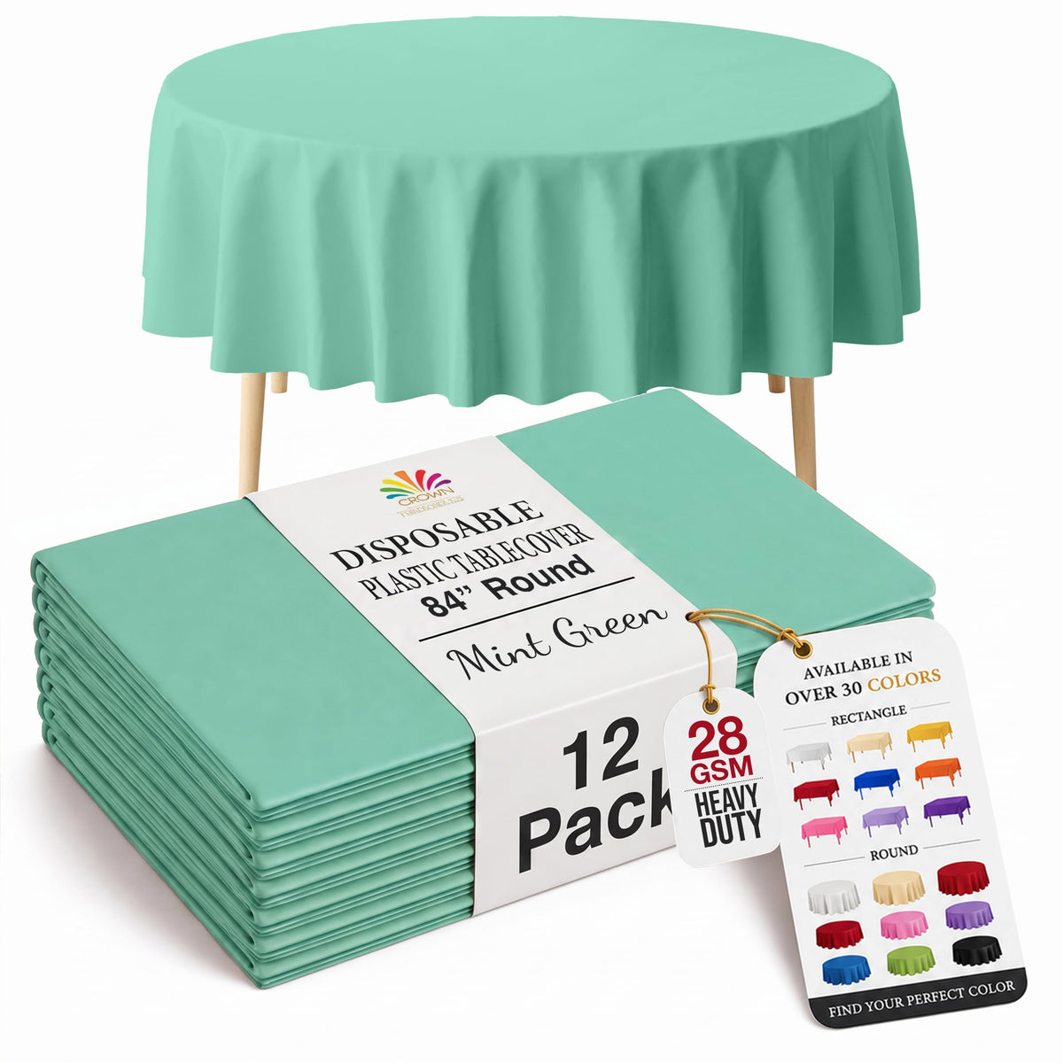 Exquisite 12-Pack Premium Plastic Tablecloth 12-Pack Premium Plastic Tablecloth 84in. Round Table Cover - Emerald Green
