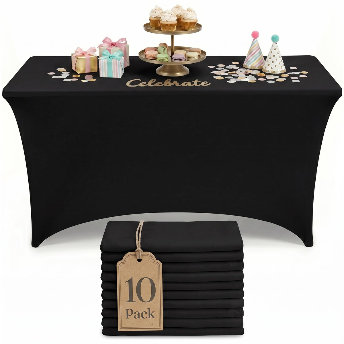 Utopia Kitchen Spandex Tablecloth 2 Pack [6FT, Black] Tight, Fitted, Washable and Wrinkle Resistant Stretch Rectangular Patio Table Cover for Event, Wedding, Banquet & Parties [72Lx30Wx30H Inch]