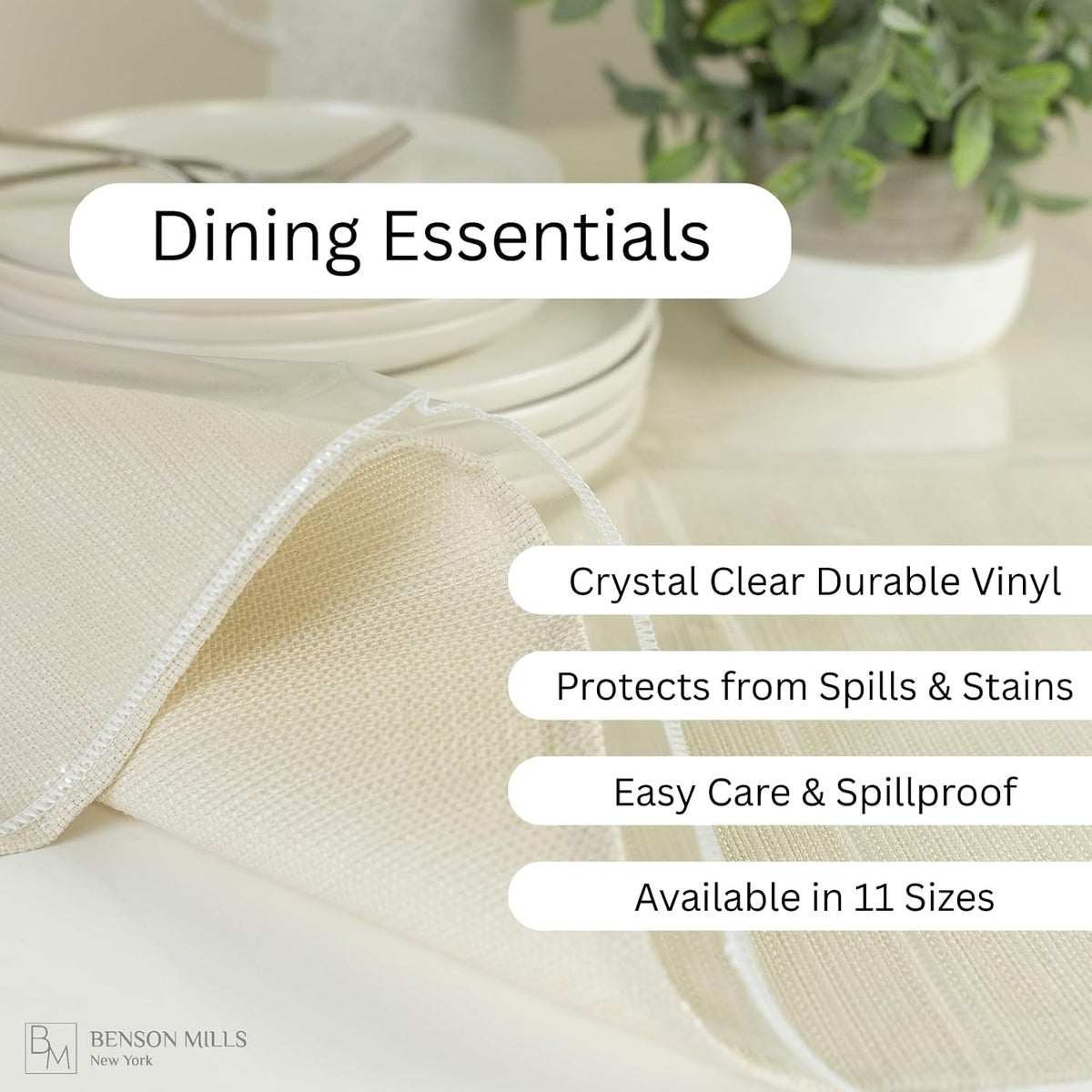 Benson Mills Clear Plastic Tablecloth Protector (70" x 90" Extra Wide)