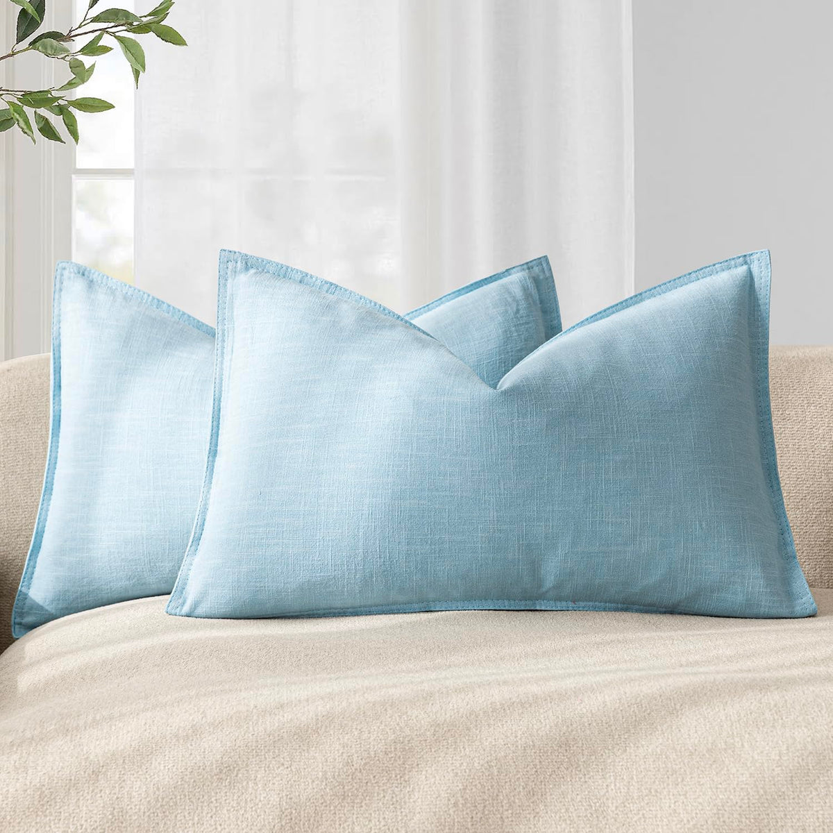 Foindtower Linen Solid Decorative Throw Pillow Covers 18x18 Natural Beige