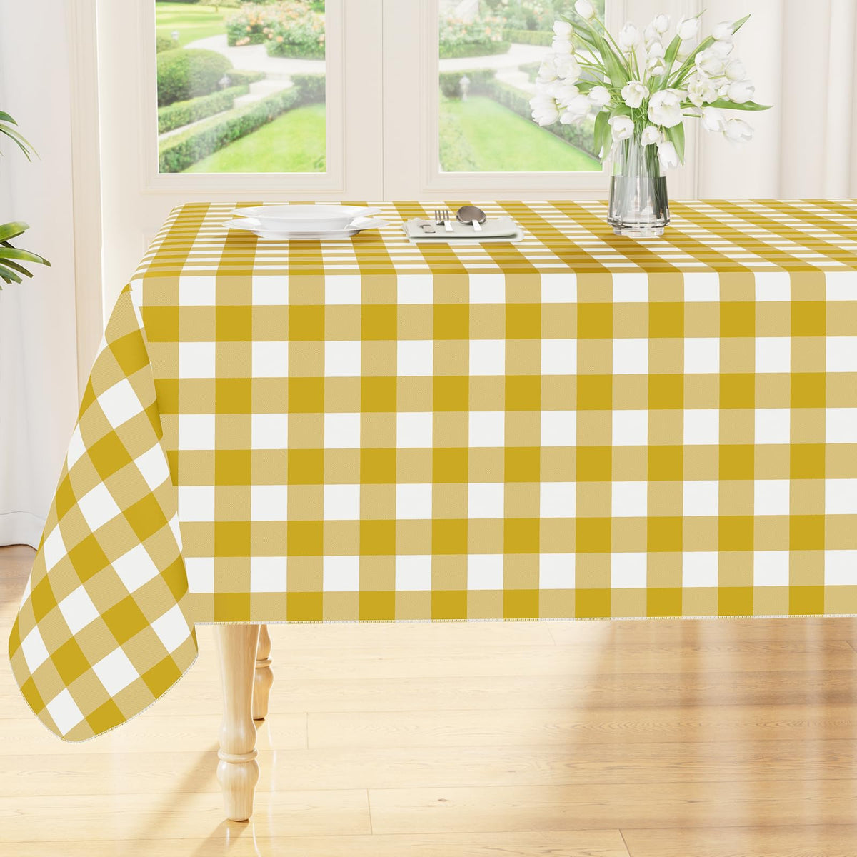 Smiry Picnic Table Cloth, Vinyl Tablecloths with Flannel Backing, 60"x84"