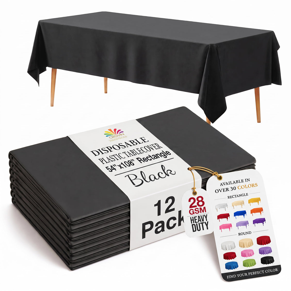 Exquisite 12-Pack Premium Plastic Tablecloth 12-Pack Premium Plastic Tablecloth 84in. Round Table Cover - Emerald Green