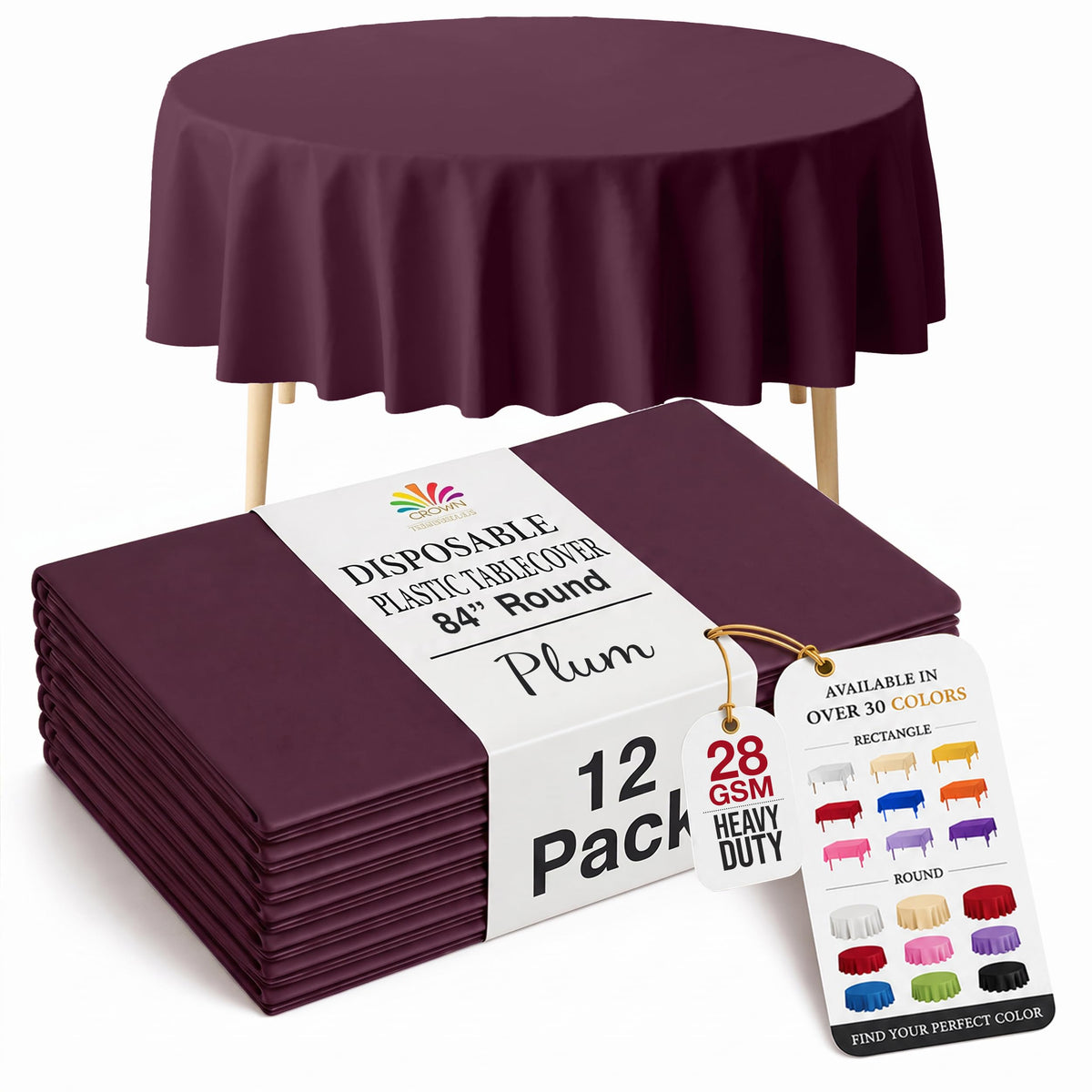 Exquisite 12-Pack Premium Plastic Tablecloth 12-Pack Premium Plastic Tablecloth 84in. Round Table Cover - Emerald Green