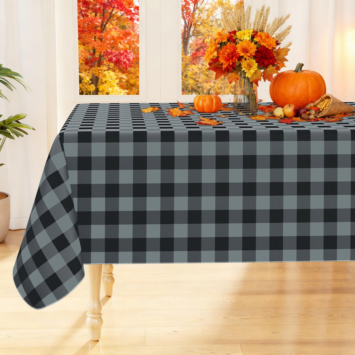 Smiry Picnic Table Cloth, Vinyl Tablecloths with Flannel Backing, 60"x84"