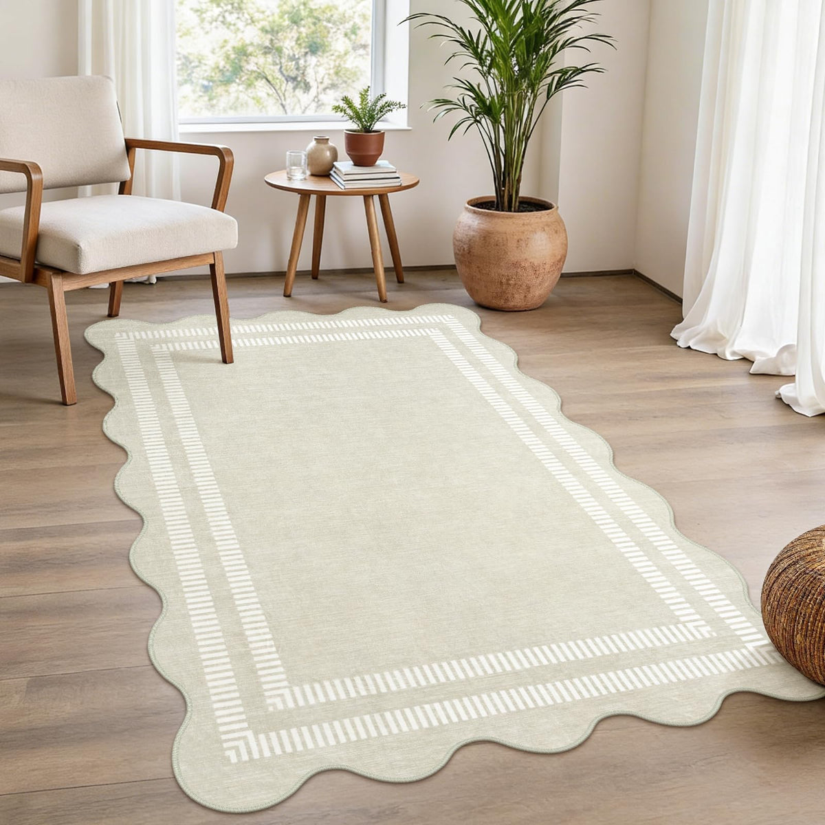 Area Rugs 5x7 Living Room Washable Modern Rug, Neutral Beige Soft Non Slip Rugs Ultra-Thin Indoor Carpet for Bedroom Dining Room Nursery Home Office