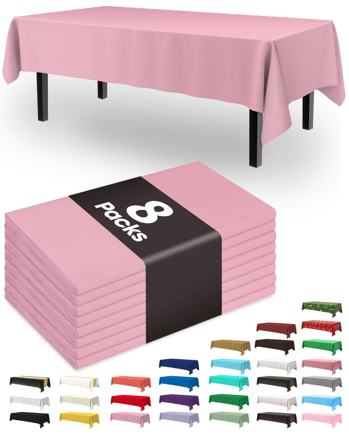 Pureegg Plastic Table Cloth Disposable 8 Pack 54 x 108 Inch, White