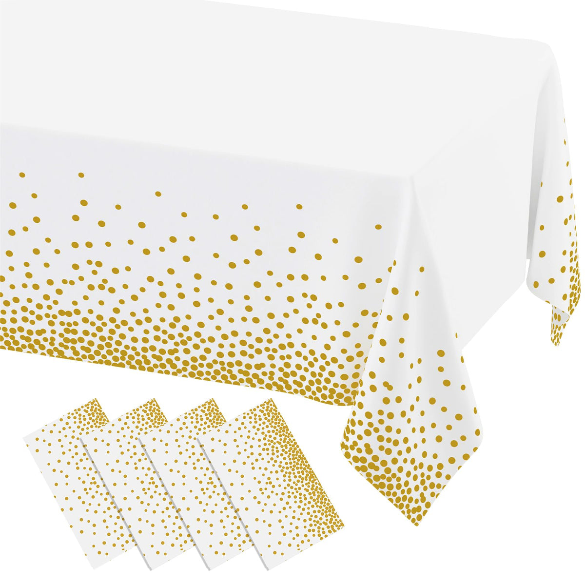 misaya 3 Packs Dot Disposable Table Cloth, 54 x 108 Inch Waterproof Plastic Tablecloth, Rectangle Gold Dots in White Table Covers for Picnic, Birthday, Party and Back to School