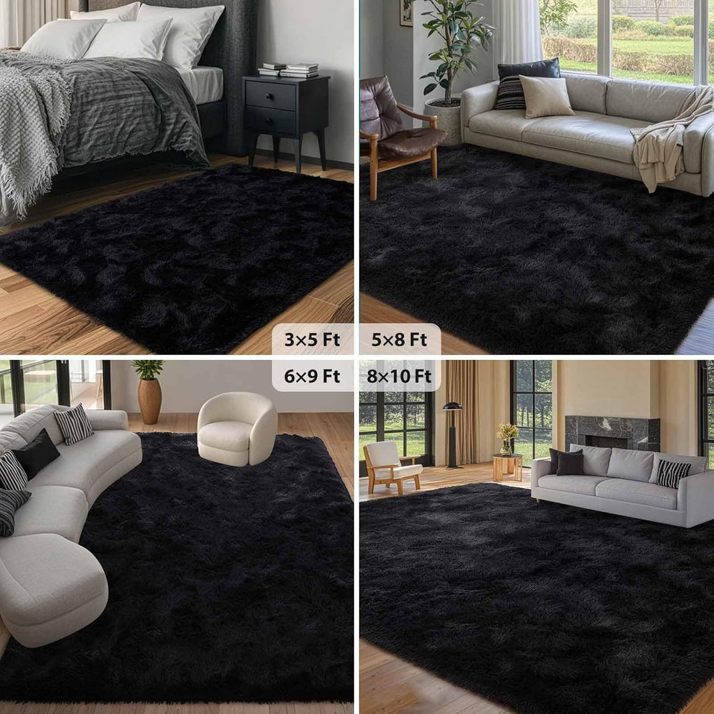 5x8 Area Rugs For Living Room Fluffy Black Rug For Bedroom (Black)