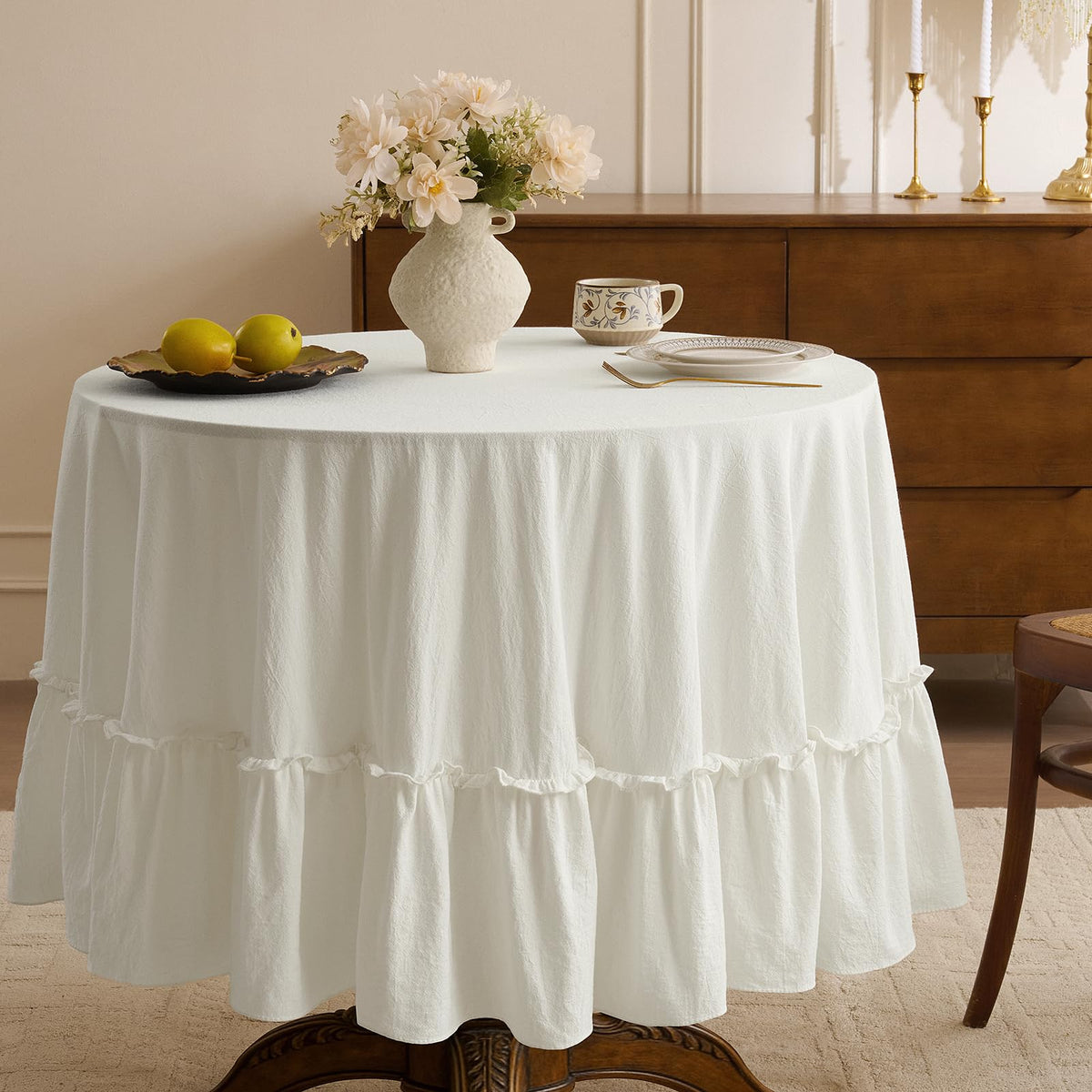 Romanstile Gingham Ruffled Tablecloth Rectangle, 60 x 84 Inch, Sage Green