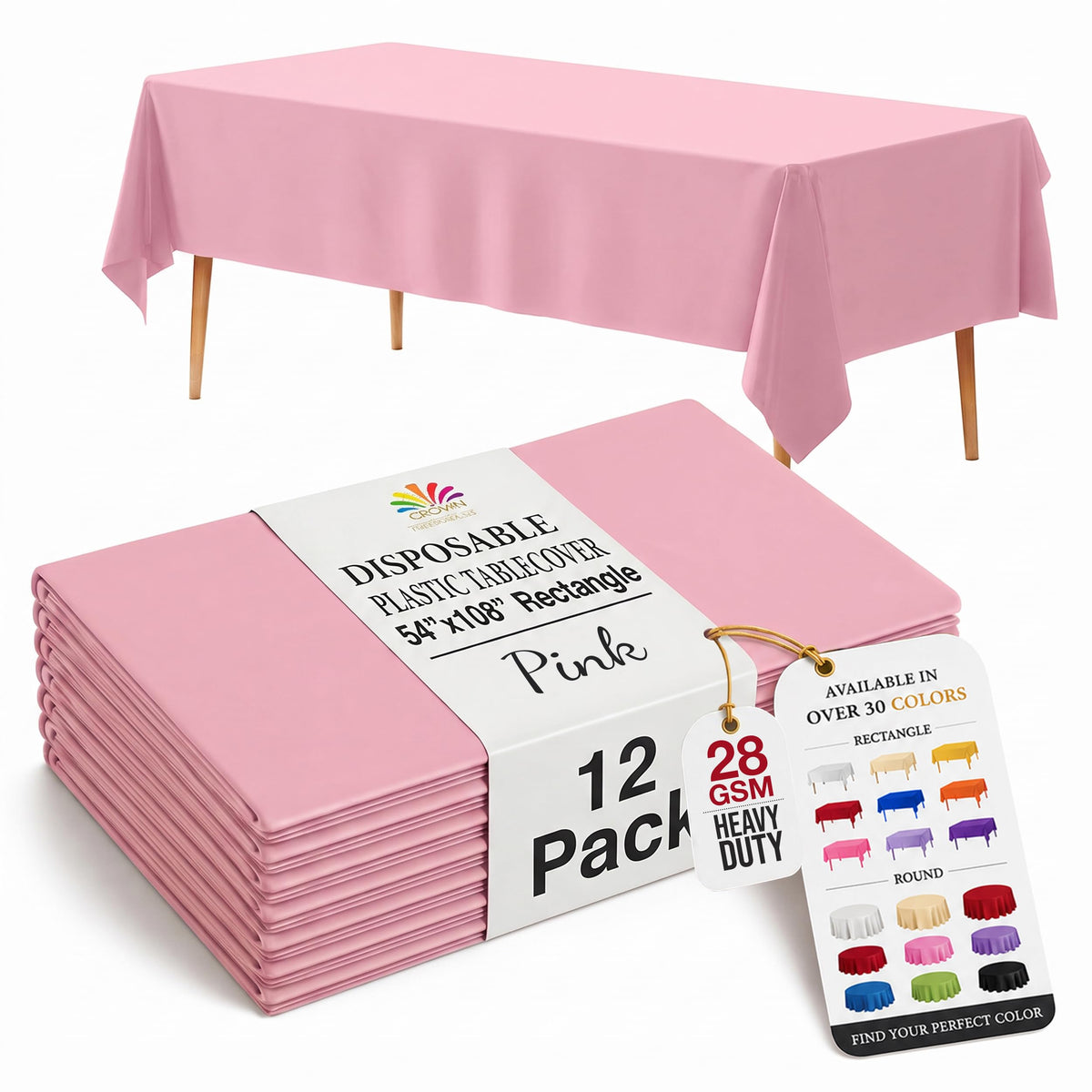 Exquisite 12-Pack Premium Plastic Tablecloth 12-Pack Premium Plastic Tablecloth 84in. Round Table Cover - Emerald Green