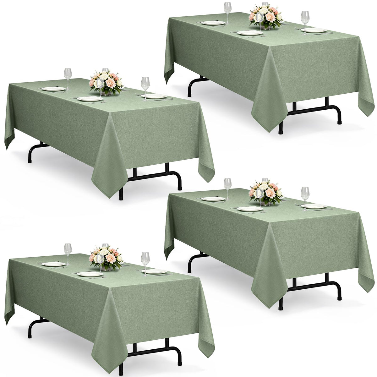 Decorelia Sage Green Linen Textured Tablecloth Rectangular 52 x70 Inch