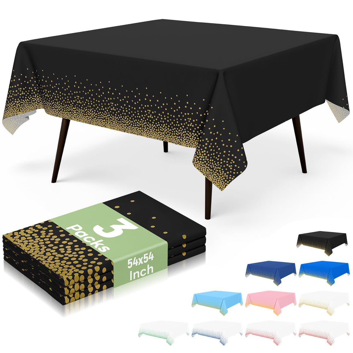 misaya 3 Packs Dot Disposable Table Cloth, 54 x 108 Inch Waterproof Plastic Tablecloth, Rectangle Gold Dots in White Table Covers for Picnic, Birthday, Party and Back to School