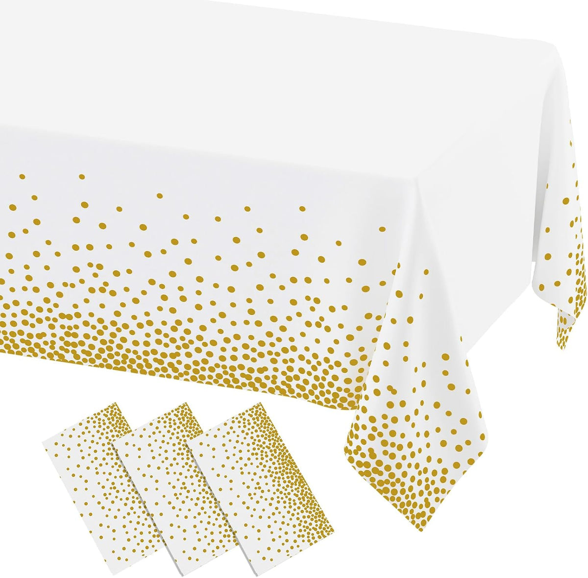 misaya 3 Packs Dot Disposable Table Cloth, 54 x 108 Inch Waterproof Plastic Tablecloth, Rectangle Gold Dots in White Table Covers for Picnic, Birthday, Party and Back to School